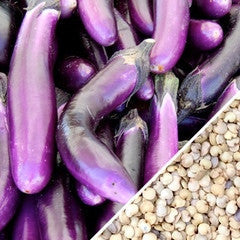 Long purple Italian eggplant seeds from SeedsNow, showing vibrant elongated aubergine seed packets for planting.